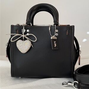 Coach Black Leather  Handbag with Heart Charm